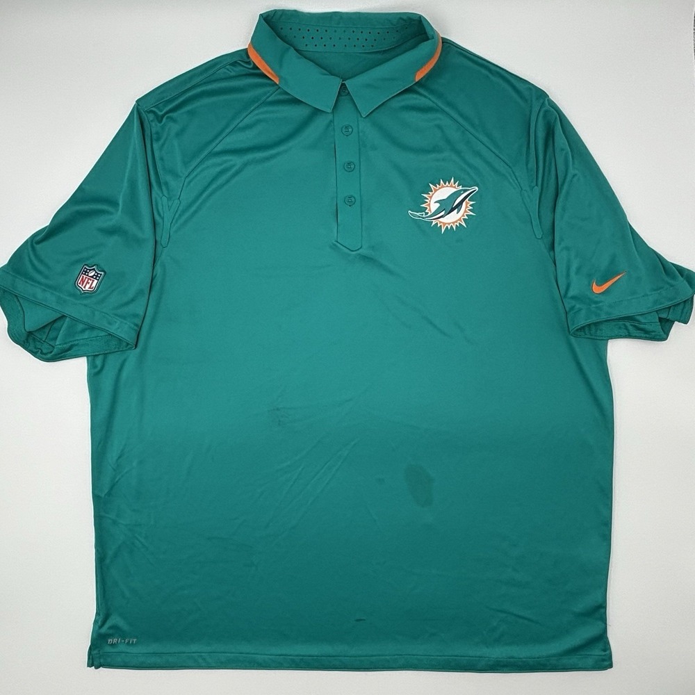 Nike Miami Dolphins‎ NFL Team Issued Polo 3XL Mike Sherman Dri-Fit Aqua